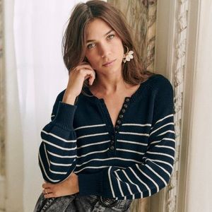 Sezane Leontine sweater in navy and ecru